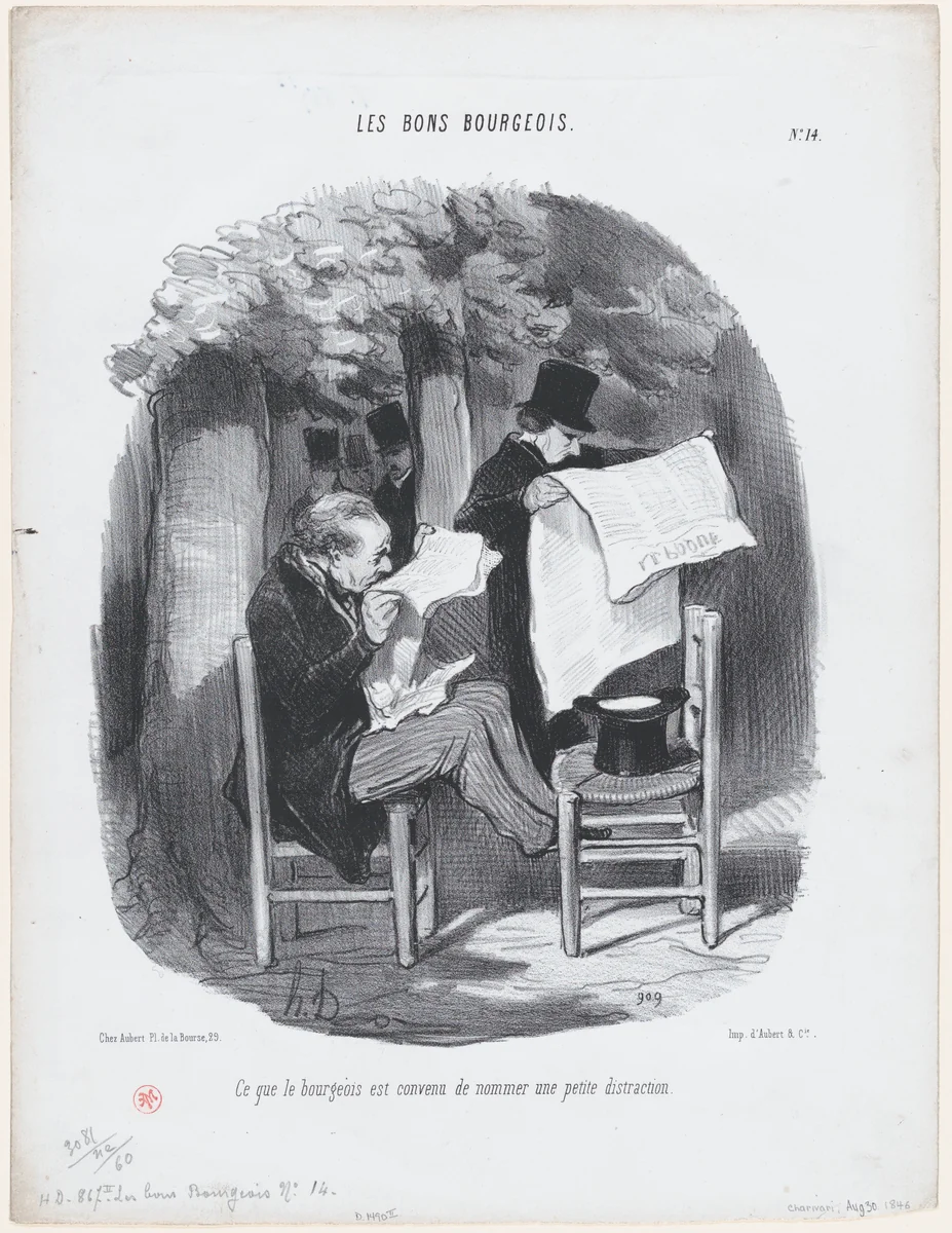 What the bourgeois calls a slight distraction, from 'The good bourgeois,' published in "Le Charivari" by Honoré Daumier, print, 1846