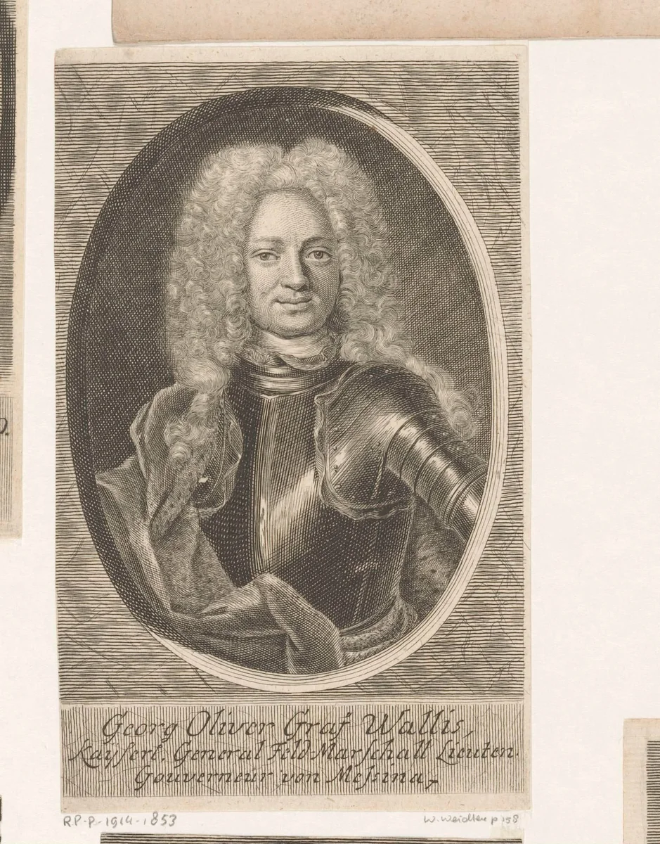 Portret van Georg Oliver, Reichsgraf von Wallis by Martin Bernigeroth, print, 1723