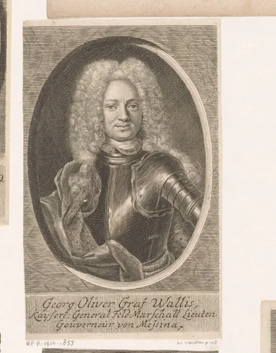 Portret van Georg Oliver, Reichsgraf von Wallis by Martin Bernigeroth, print, 1723