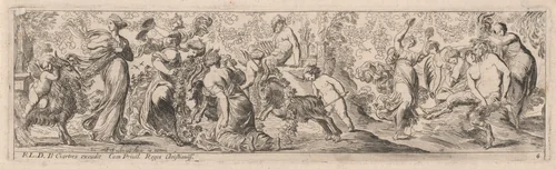 Putto Herding Goats through Garlands by Pierre Brebiette; François Langlois, print, 1626
