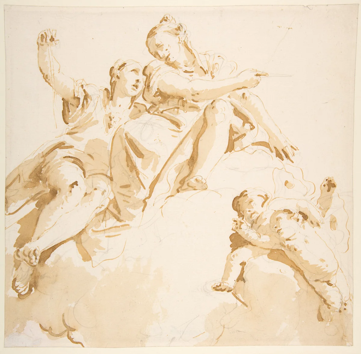 Two Women Seated on a Cloud, and Two Putti by Giovanni Battista Tiepolo, drawing, 1696-1770