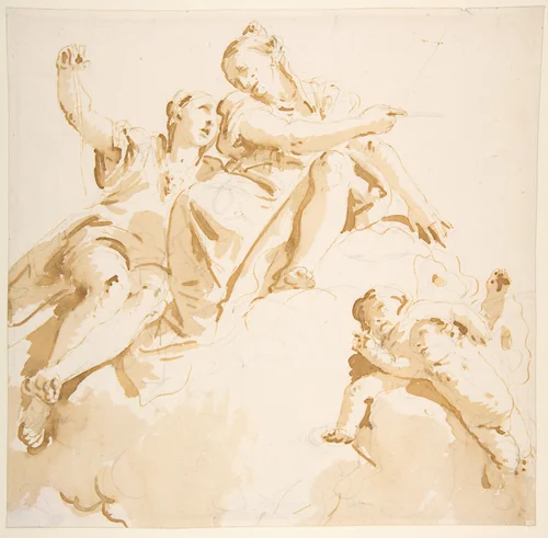 Two Women Seated on a Cloud, and Two Putti by Giovanni Battista Tiepolo, drawing, 1696-1770
