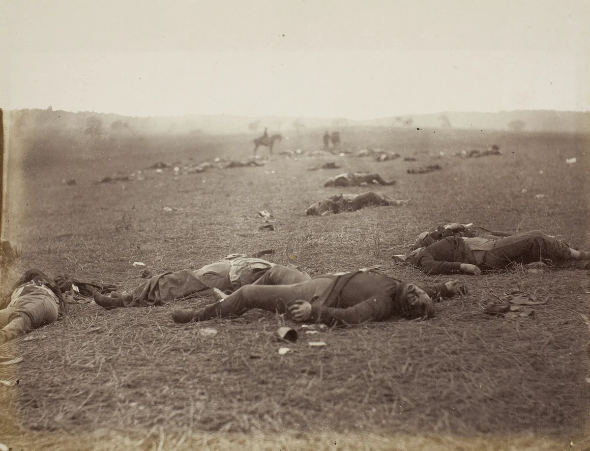 A Harvest of Death, Gettysburg, Pennsylvania by Timothy O'Sullivan, photograph, 1863