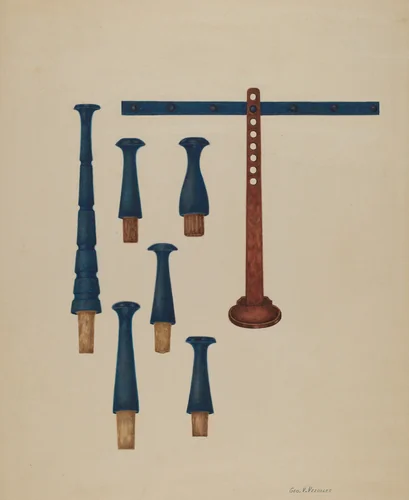 Shaker Pegs and Candlestand by George V Vezolles, index of american design, 1938