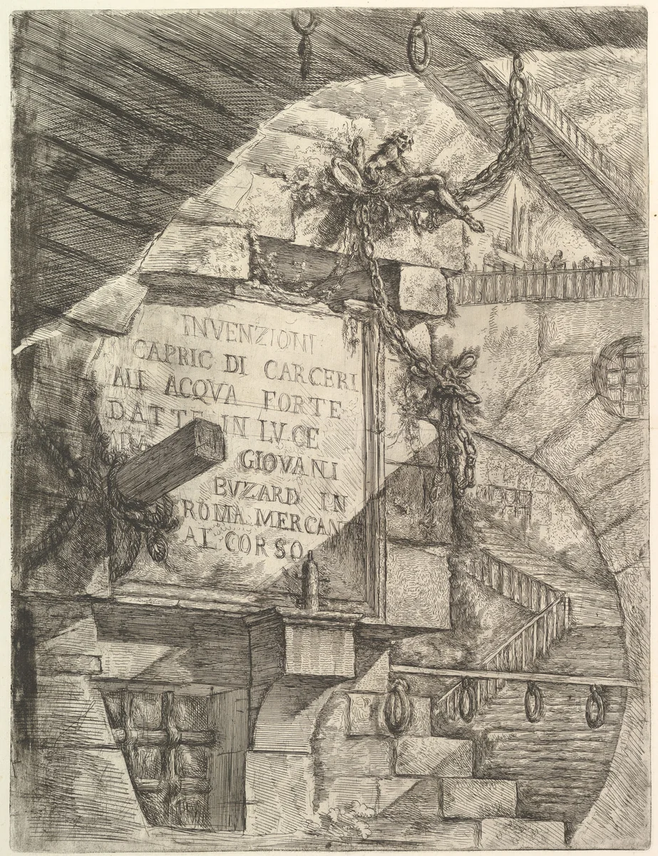 Title Page, from "Carceri d'invenzione" (Imaginary Prisons) by Giovanni Battista Piranesi, print, 1744-1755