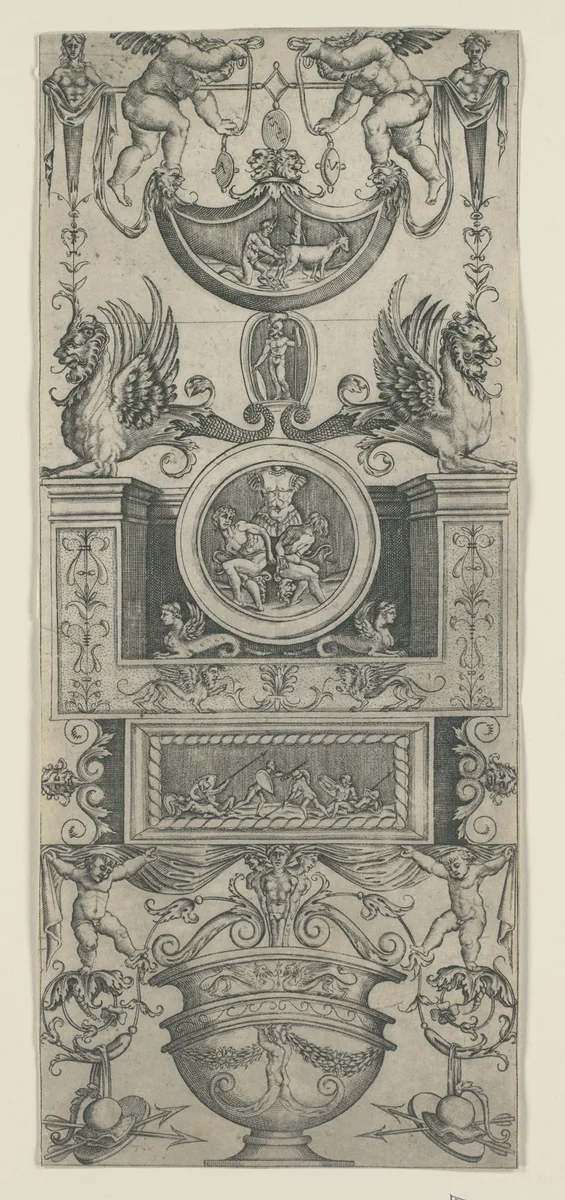 Ornament Panel by Agostino Veneziano, print, 1516-1526