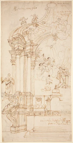 A Baldachin with a Painting of the Annunciation by Andrea Pozzo, drawing, 1703-1720