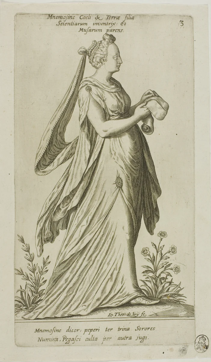 Mnemosine (Memory), plate 3 from Parnassus Biceps by Johann Theodor de Bry Jean-Jacques Boissard, print, 1601