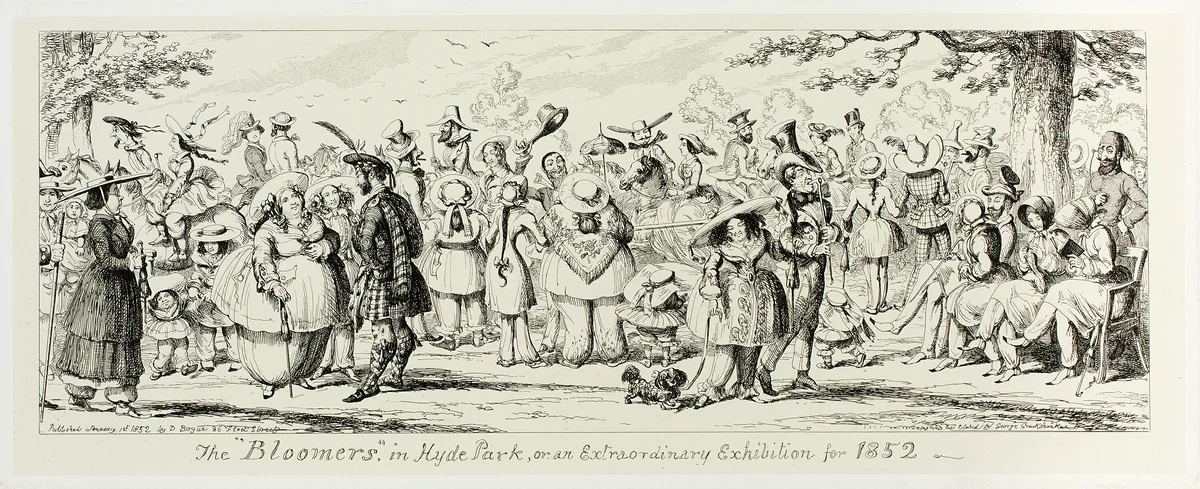 The "Bloomers" in Hyde Park, or an Extraordinary Exhibition for 1852 from George Cruikshank's Steel Etchings to The Comic Almanacks: 1835-1853 by George Cruikshank, print, 1852