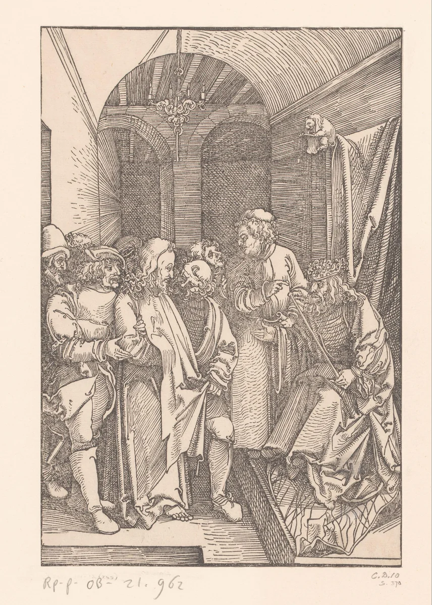 Christus voor Herodes by anonymous, print, 1506-1507