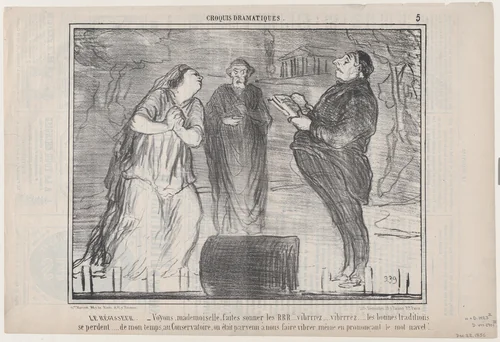 Le Régisseur. – Voyons mademoiselle, faites sonner..., from "Croquis Dramatiques" by Honoré Daumier, print, 1856