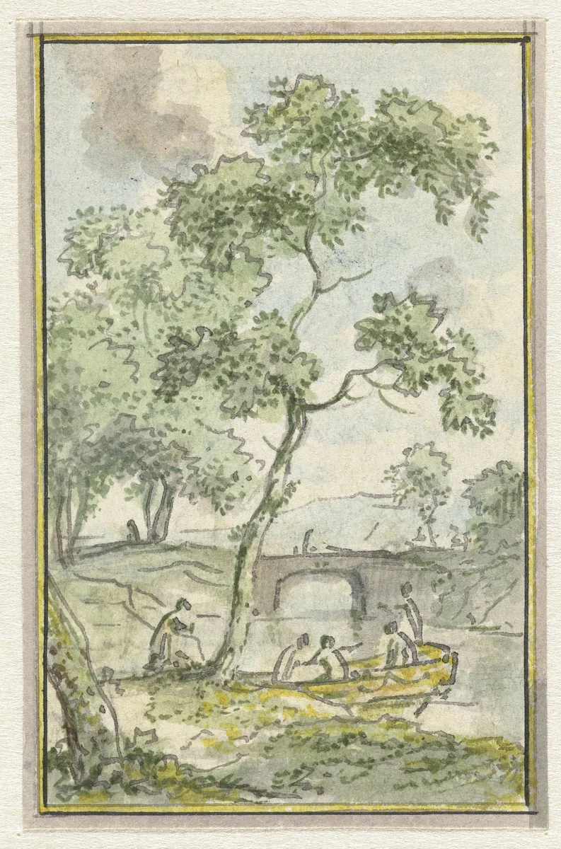 Landschap met een bootje by Jurriaan Andriessen, drawing, 1752-1819