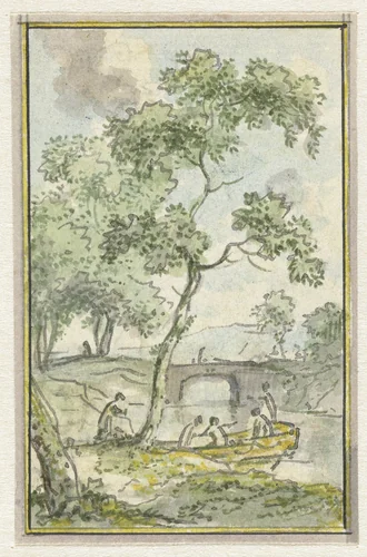 Landschap met een bootje by Jurriaan Andriessen, drawing, 1752-1819