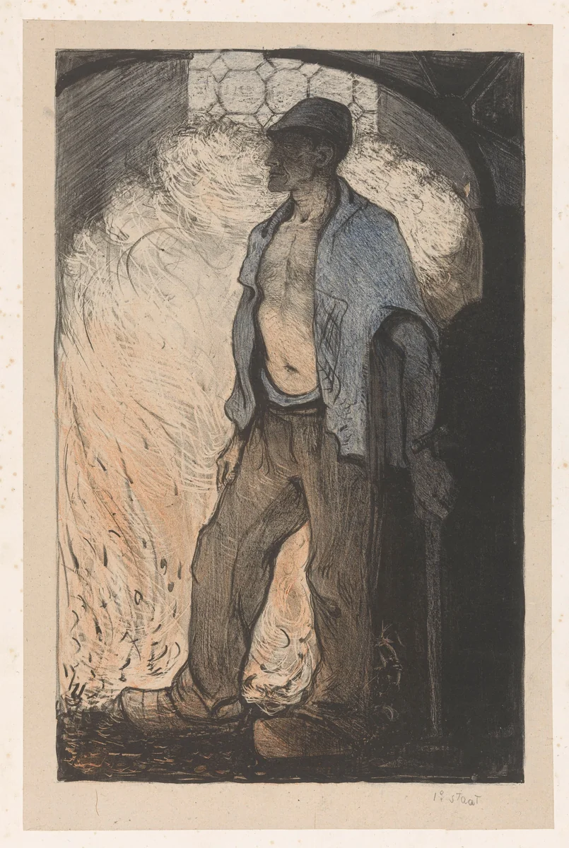 Arbeider bij een vuur by Richard Nicolaüs Roland Holst, print, 1904