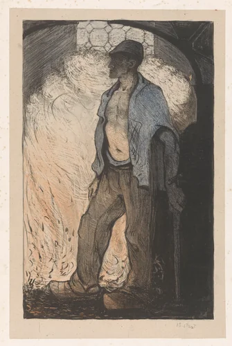 Arbeider bij een vuur by Richard Nicolaüs Roland Holst, print, 1904