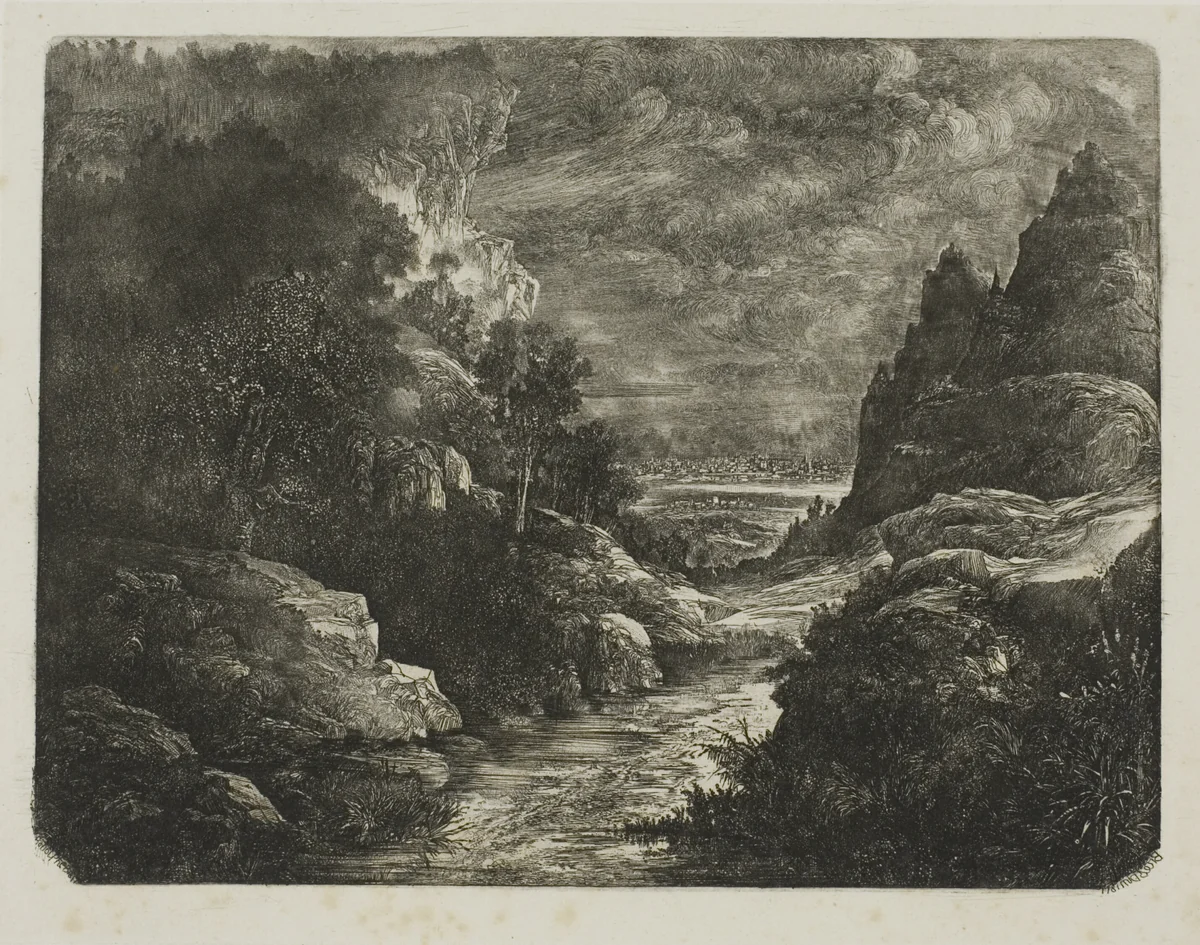 The Stream in the Gorge by Rodolphe Bresdin, print, 1871