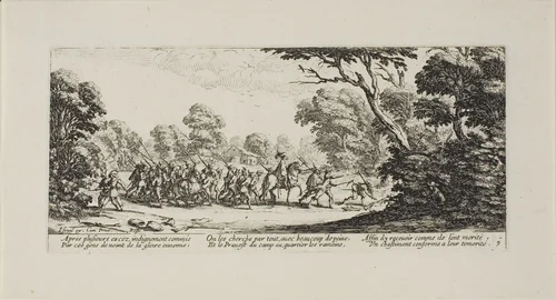 Discovery of the Criminal Soldiers, plate nine from The Miseries of War by Jacques Callot, print, 1633