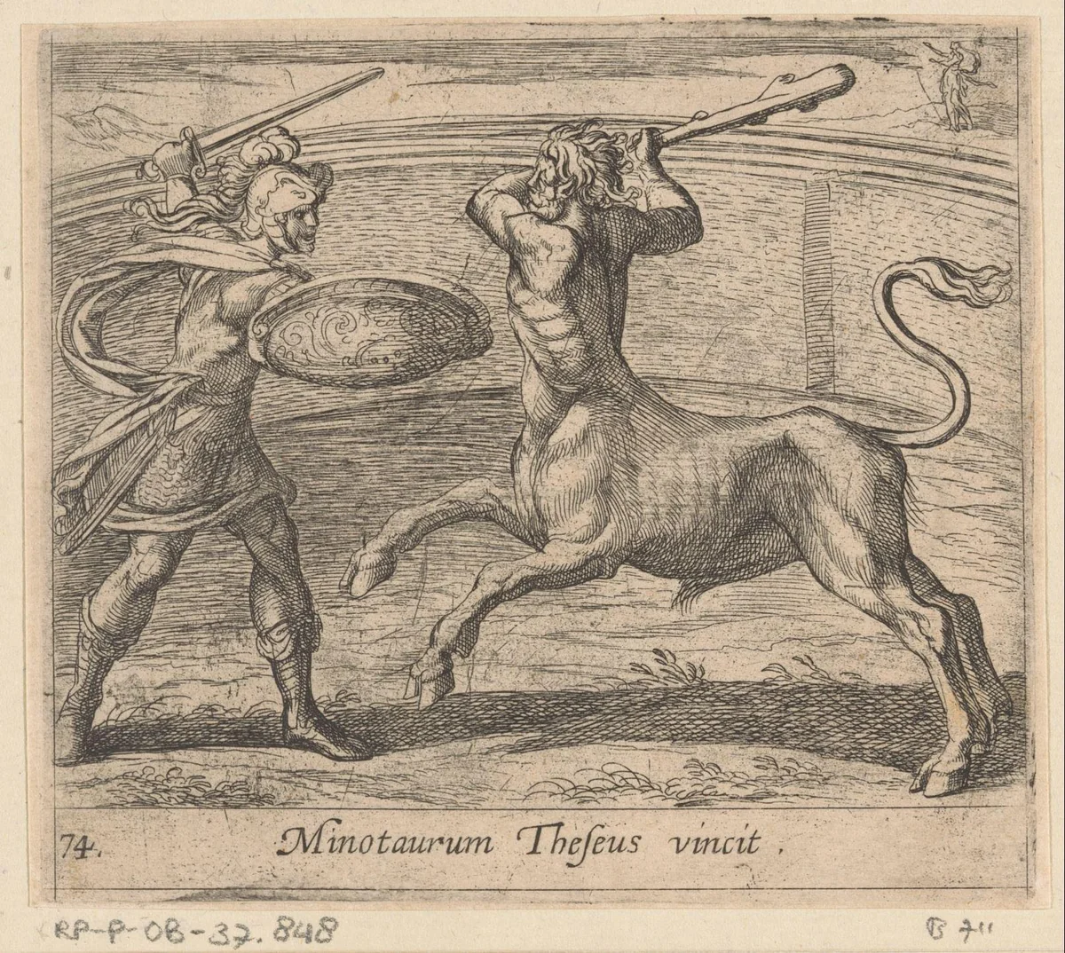 Theseus en de Minotaurus by Antonio Tempesta, print, 1606