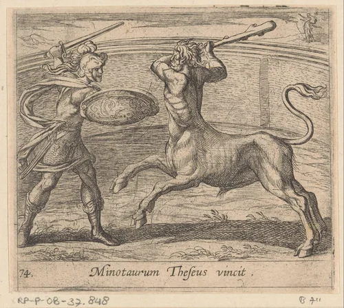 Theseus en de Minotaurus by Antonio Tempesta, print, 1606
