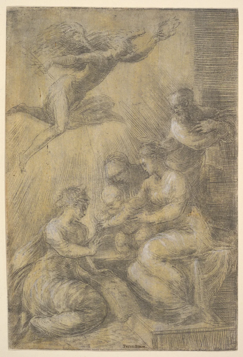 The mystic marriage of Saint Catherine by Andrea Schiavone, print, 1545-1555