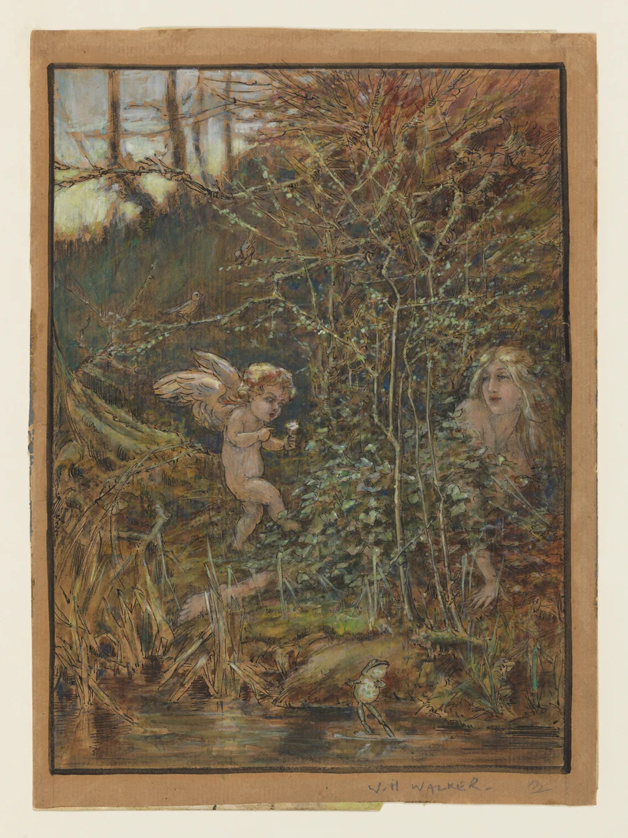 Maiden, Cupid and Frog by William Henry Romaine Walker, drawing, 1890-1920
