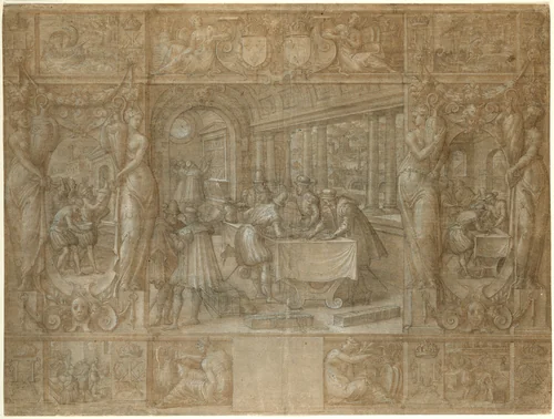 Marriage of Henry II and Catherine de' Medici, The Dowry by Antoine Caron, drawing, 1557-1567