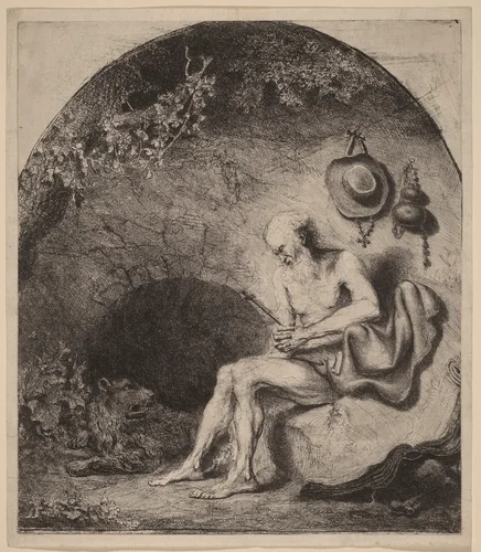 Saint Jerome in the Cave by Ferdinand Bol, print, 1644