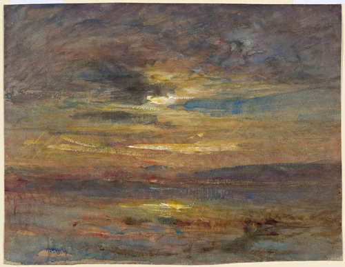 Sunset over a Pond by François-Auguste Ravier, drawing, 1875-1885
