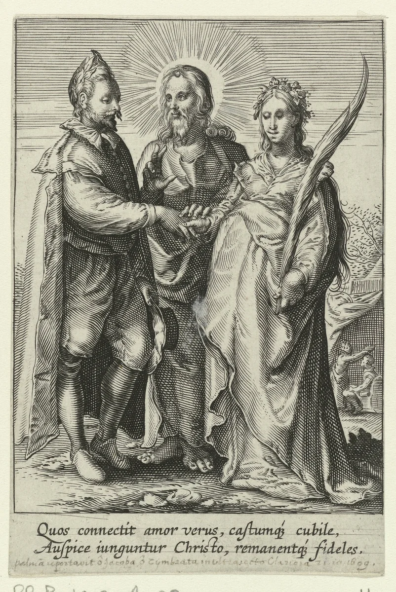 Huwelijk uit geestelijke liefde door Christus gesloten by anonymous, print, 1575-1657