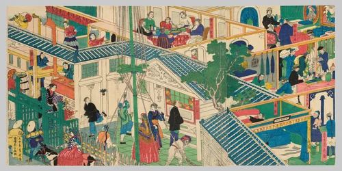 Foreign merchant house by Utagawa Sadahide, print, 1865