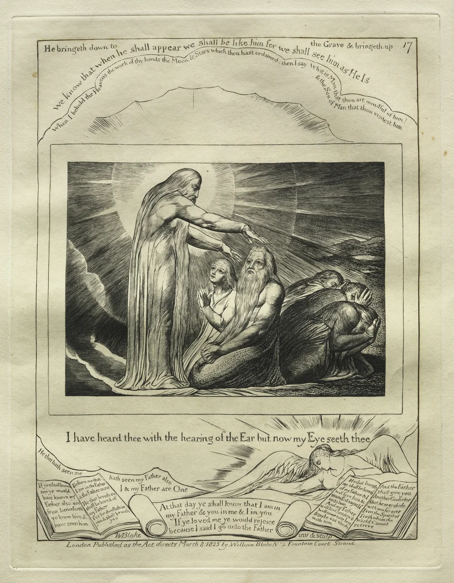 The Book of Job: Pl. 17, I have heard thee with the hearing of the Ear but now my Eye seeth thee by William Blake, print, 1825