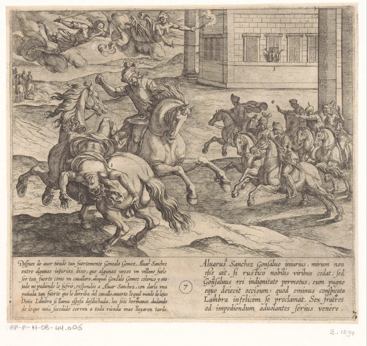 Alvar Sanchez beledigt Gonzalo Gomez en wordt door hem verslagen by Antonio Tempesta, print, 1612