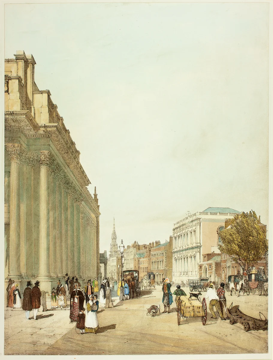 Board of Trade, Whitehall, from Downing Street, plate eight from Original Views of London as It Is by Thomas Shotter Boys, print, 1842