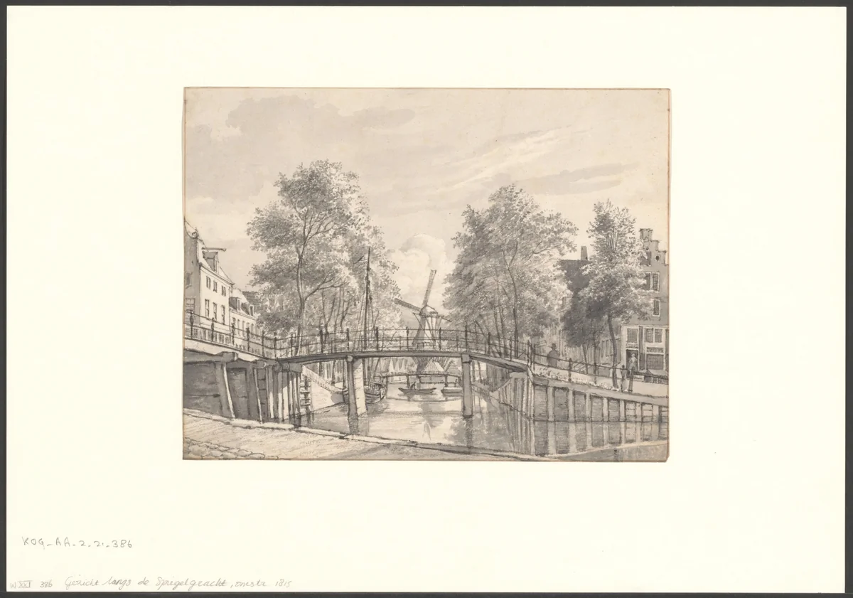 Gezicht op de Spiegelgracht by Gerrit Lamberts, drawing, 1818