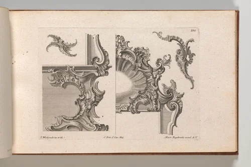 Suggestion for the Decoration of Lower Right and Top Right of a Framel, Plate 3 from an Untitled Series with Rocailles Ornaments for Window, Pier Glass and Door Frames by Jeremias Wachsmuth, book, 1745-1755