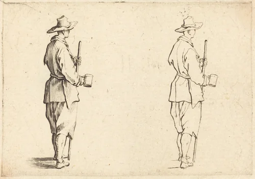 Peasant with a Cup by Jacques Callot, print, 1617