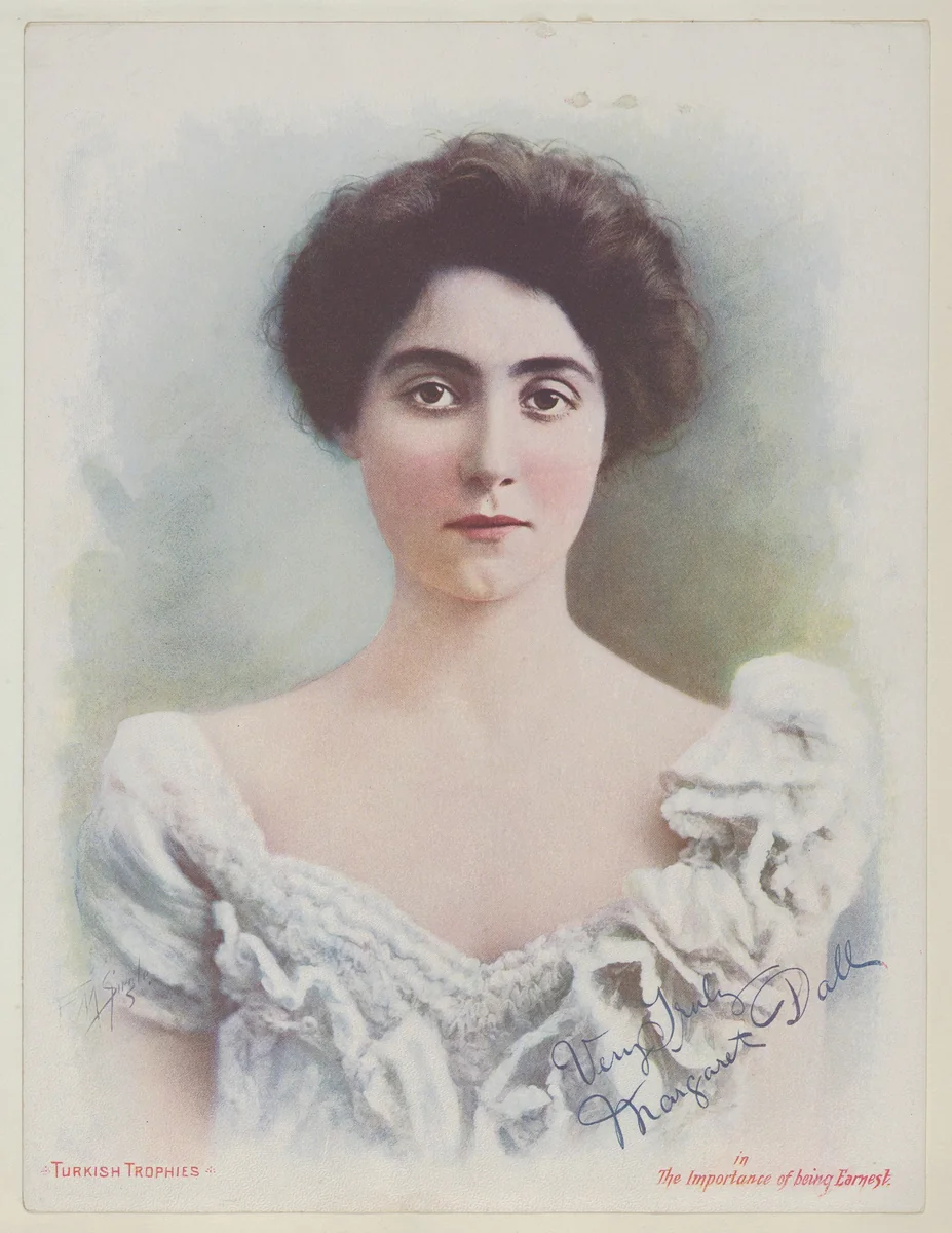 Margaret Dall in The Importance of Being Earnest, from the Actresses series (T1), distributed by the American Tobacco Co. to promote Turkish Trophies Cigarettes by Frederick Moladore Spiegle, print, 1900