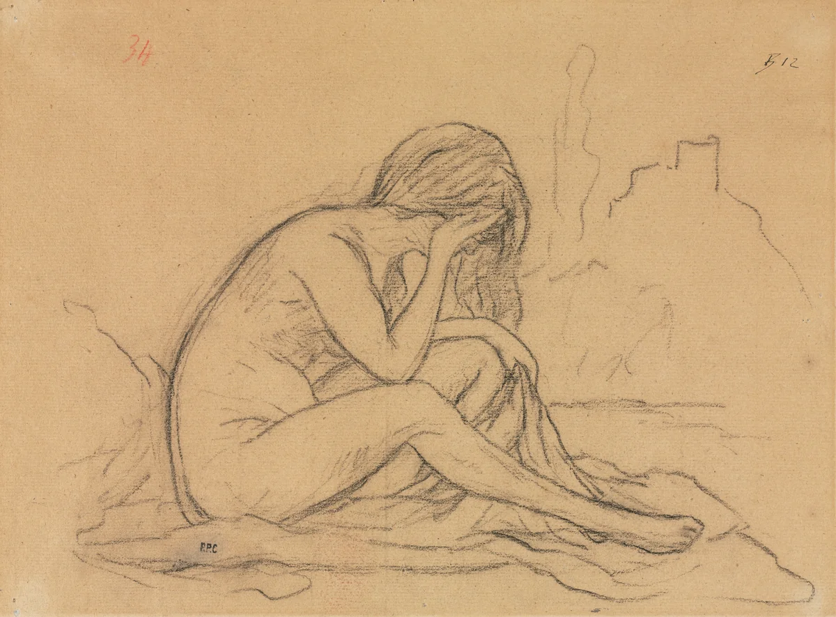 Study of a Female Nude (possibly for an unrealized allegorical painting) (recto) by Pierre Puvis de Chavannes, drawing, 1800-1899