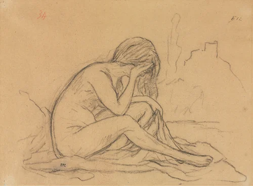 Study of a Female Nude (possibly for an unrealized allegorical painting) (recto) by Pierre Puvis de Chavannes, drawing, 1800-1899