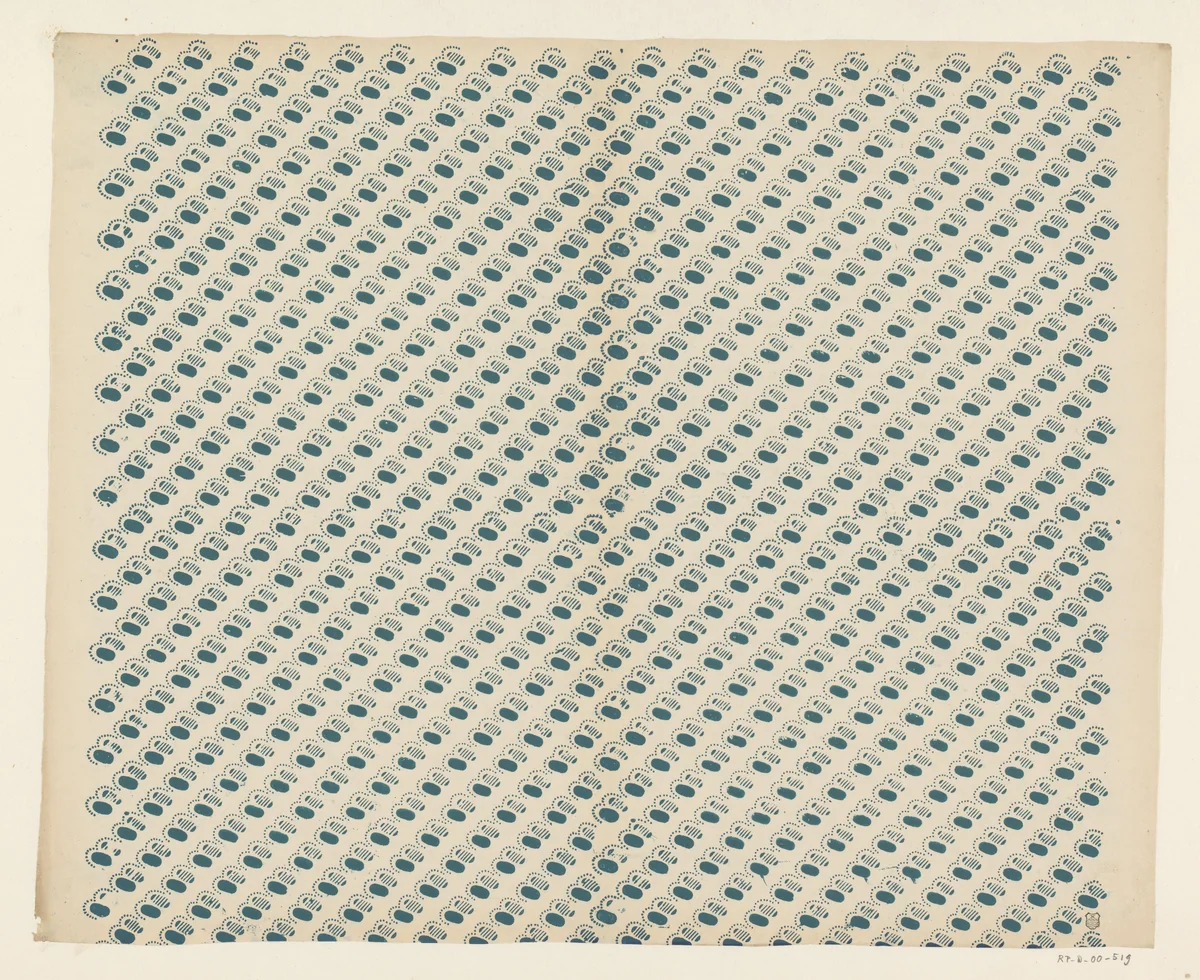 Blad met strooipatroon van ovaal motief met stippellijnen by anonymous, print, 1800-1900