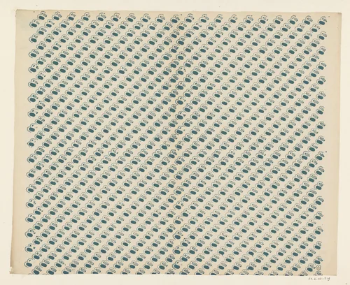 Blad met strooipatroon van ovaal motief met stippellijnen by anonymous, print, 1800-1900