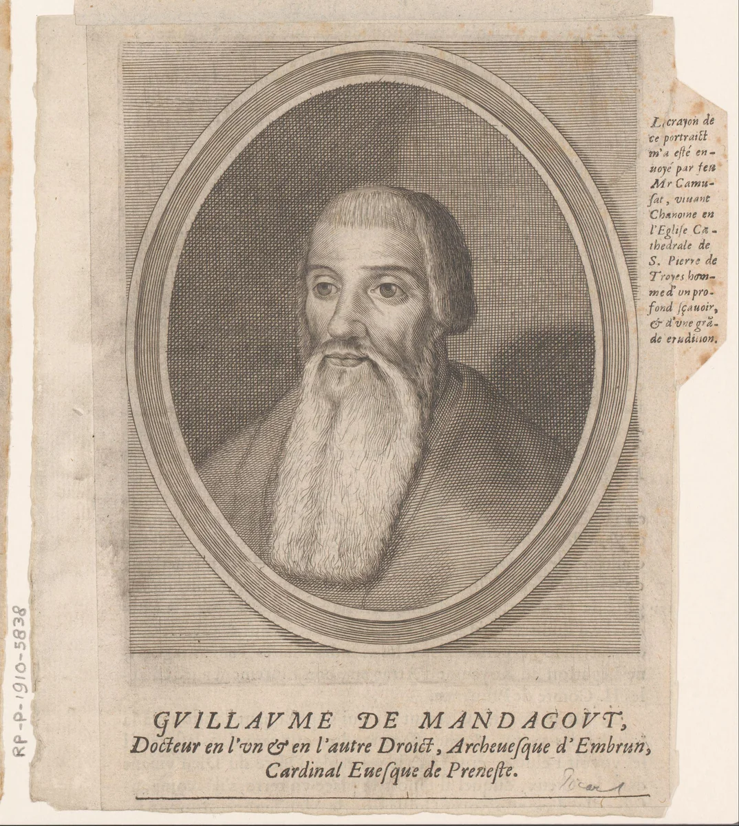 Portret van Guillaume de Mandagout by Etienne Picart, print, 1660