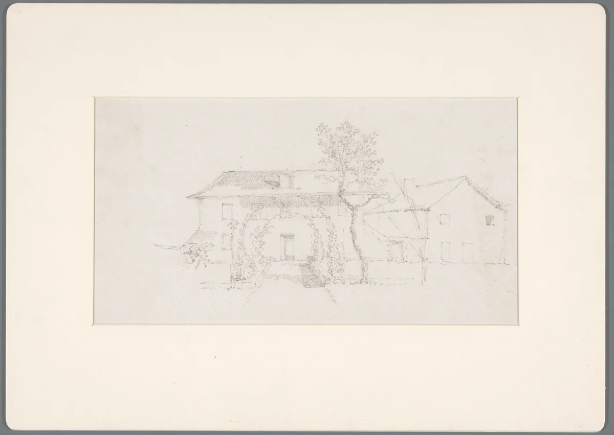 Landhuis met een berceau over het tuinpad by David de Sandoz-Rollin, drawing, 1750-1809