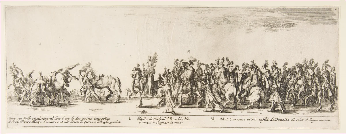 Part of the Entrance of the Polish Legation (L and M) by Stefano della Bella, print, 1633