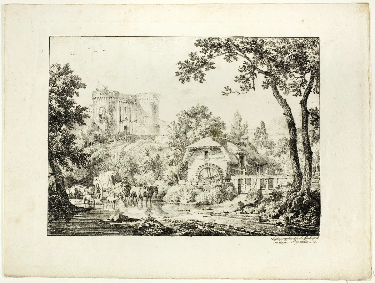 Landscape with a Mill and Castle by Achille Etna Michallon, print, 1817