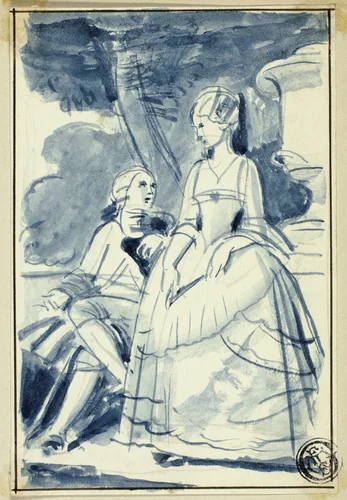 Man and Woman in 18th Century Dress by Thomas Stothard, drawing, 1830-1863