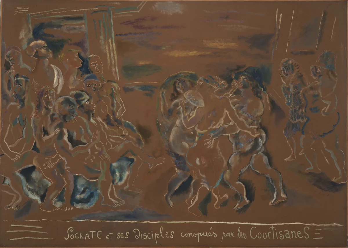 Socrates and His Disciples Mocked by Courtesans by Jules Pascin, drawing, 1921