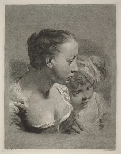 Young Woman and a Boy Facing Right by Marco Alvise Pitteri, print, 1702-1786