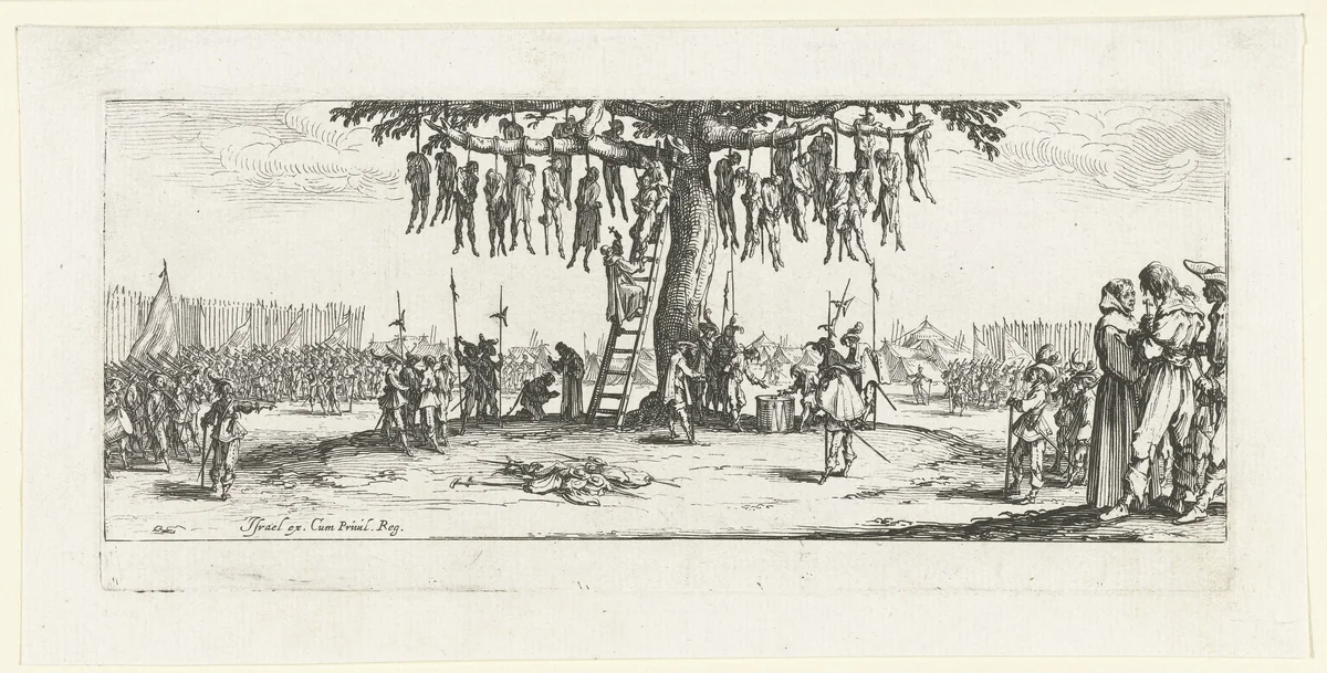 Strafmaatregelen: ophanging by Jacques Callot, print, 1633