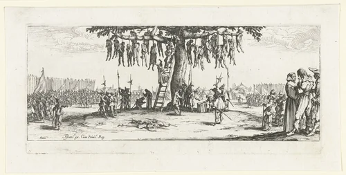 Strafmaatregelen: ophanging by Jacques Callot, print, 1633